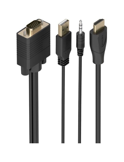 Cable Conversor Aisens A122-1013 SVGA Macho - USB Macho - Jack Macho/ HDMI Macho/ 1m/ Negro