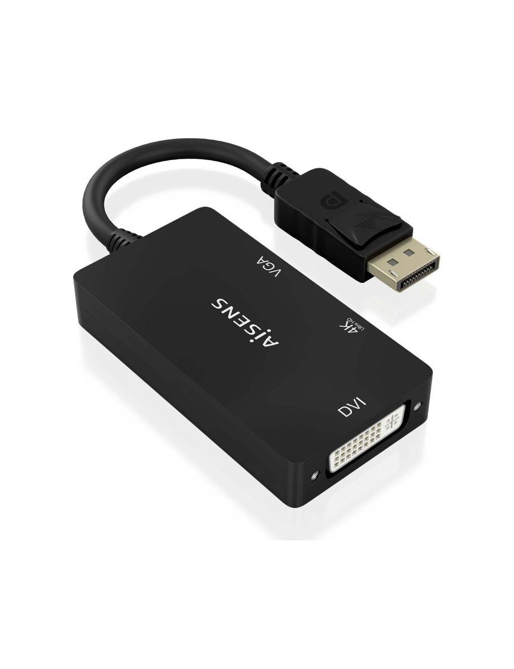Cable Conversor Aisens A125-0861/ DisplayPort Macho/ VGA Hembra - DVI Hembra - HDMI 4K Hembra/ 15cm/ Negro