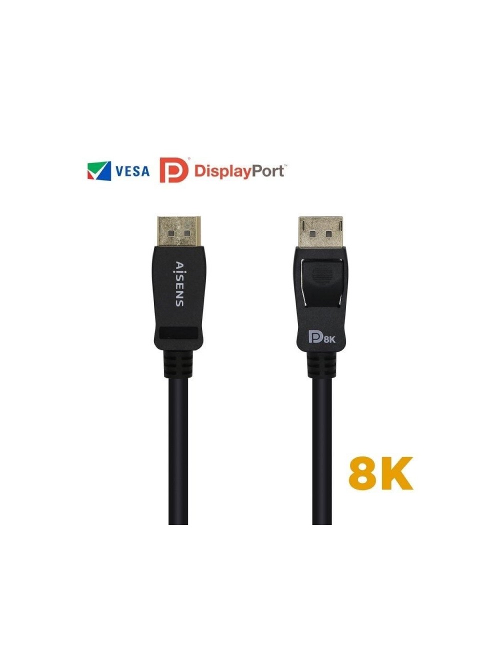 Cable DisplayPort 1.4 8K Aisens A149-0431/ DisplayPort Macho - DisplayPort Macho/ 1m/ Certificado/ Negro