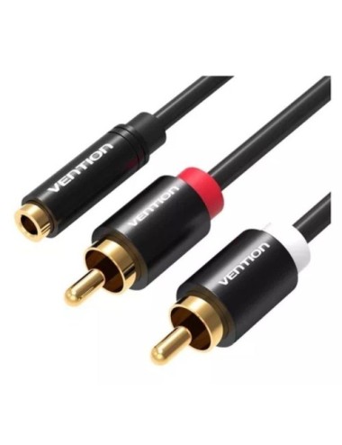 Cable Estéreo Vention VAB-R01-B100/ Jack 3.5 Hembra - 2x RCA Macho/ 1m/ Negro