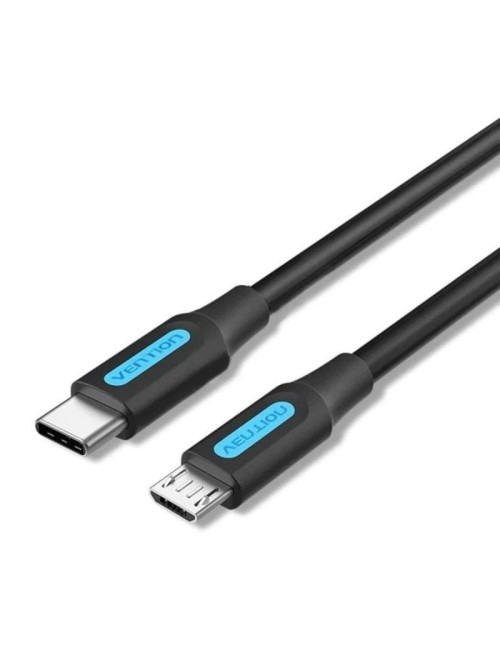 Cable USB 2.0 Tipo-C Vention COVBD/ USB Tipo-C Macho - MicroUSB Macho/ 480Mbps/ 50cm/ Negro