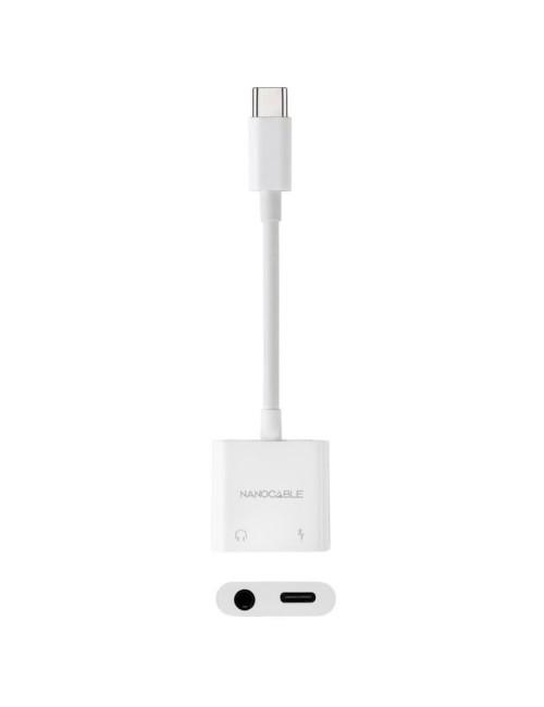 Adaptador Audio Nanocable 10.24.1206/ USB Tipo-C Macho - Jack 3.5 Hembra/ USB Tipo-C Hembra/ Blanco
