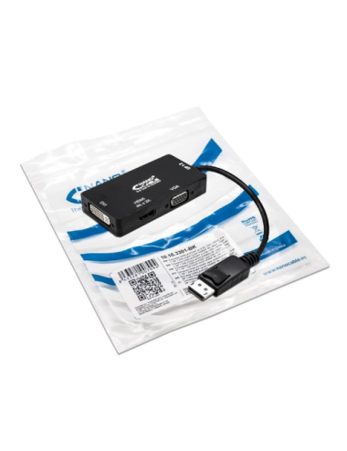 Cable Conversor Nanocable 10.16.3301-BK/ Displayport Macho - VGA Hembra/ DVI Hembra/ HDMI Hembra/ 15cm/ Negro
