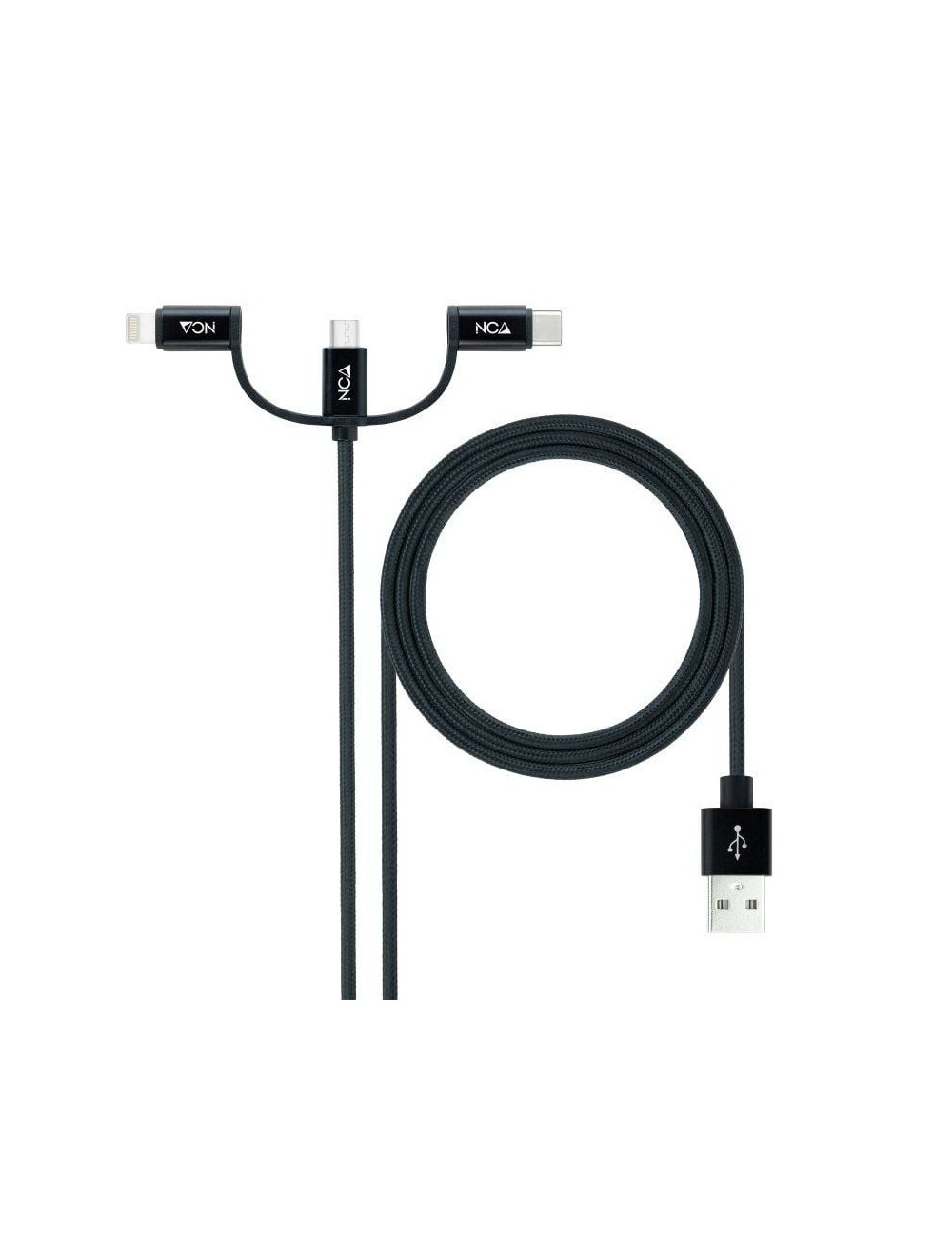 Cable USB 2.0 Nanocable 10.01.3200/ Lightning Macho - Micro USB Macho/ USB Tipo-C Macho/ 480Mbps/ 1m/ Negro
