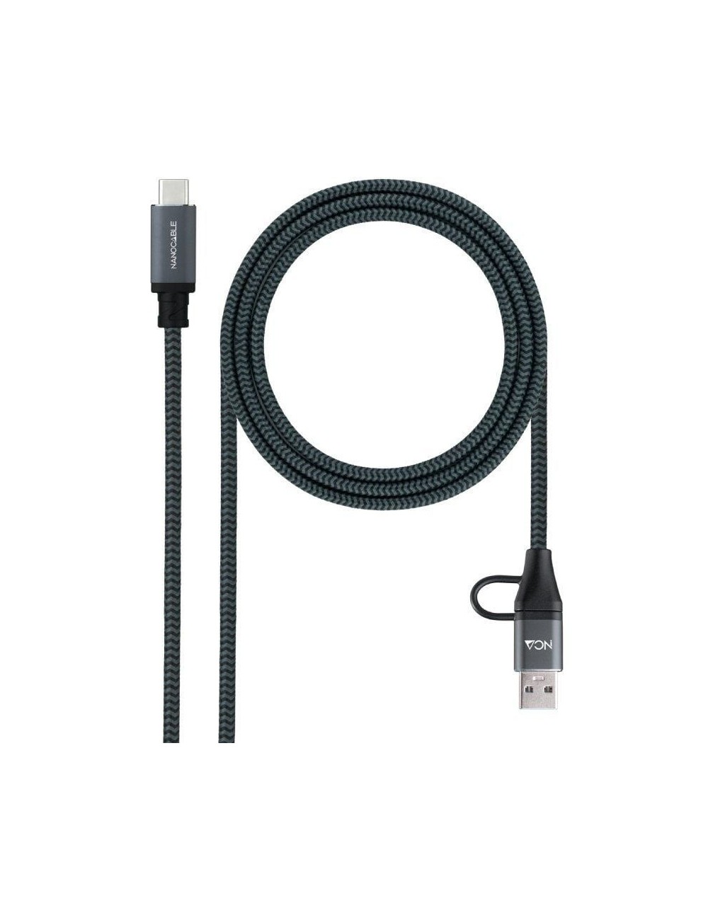Cable USB 3.2 Tipo-C Nanocable 10.01.4111-COMB/ USB Tipo-C Macho + USB Macho - USB Tipo-C Macho/ Hasta 100W/ 20Gbps/ 1m/ Gris y 