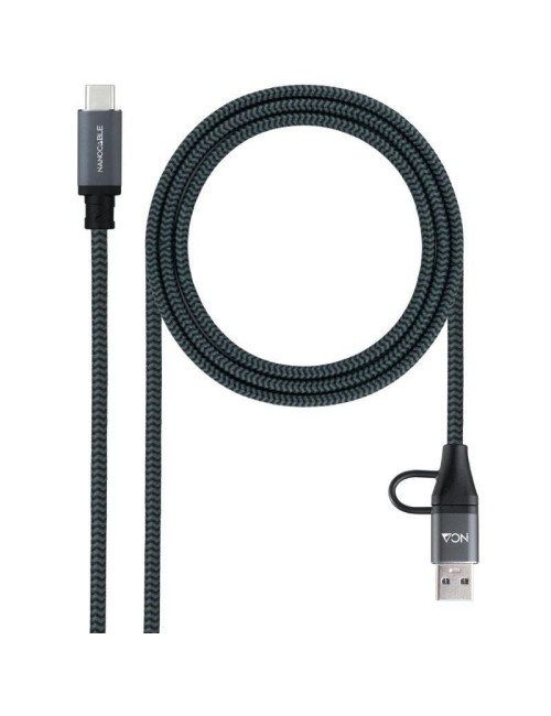 Cable USB 3.2 Tipo-C Nanocable 10.01.4111-COMB/ USB Tipo-C Macho + USB Macho - USB Tipo-C Macho/ Hasta 100W/ 20Gbps/ 1m/ Gris y 
