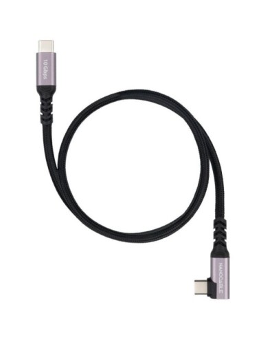 Cable USB 3.2 Tipo-C Acodado Nanocable 10.01.4700/ USB Tipo-C Macho - USB Tipo-C Macho/ Hasta 100W/ 10Gbps/ 50cm/ Negro