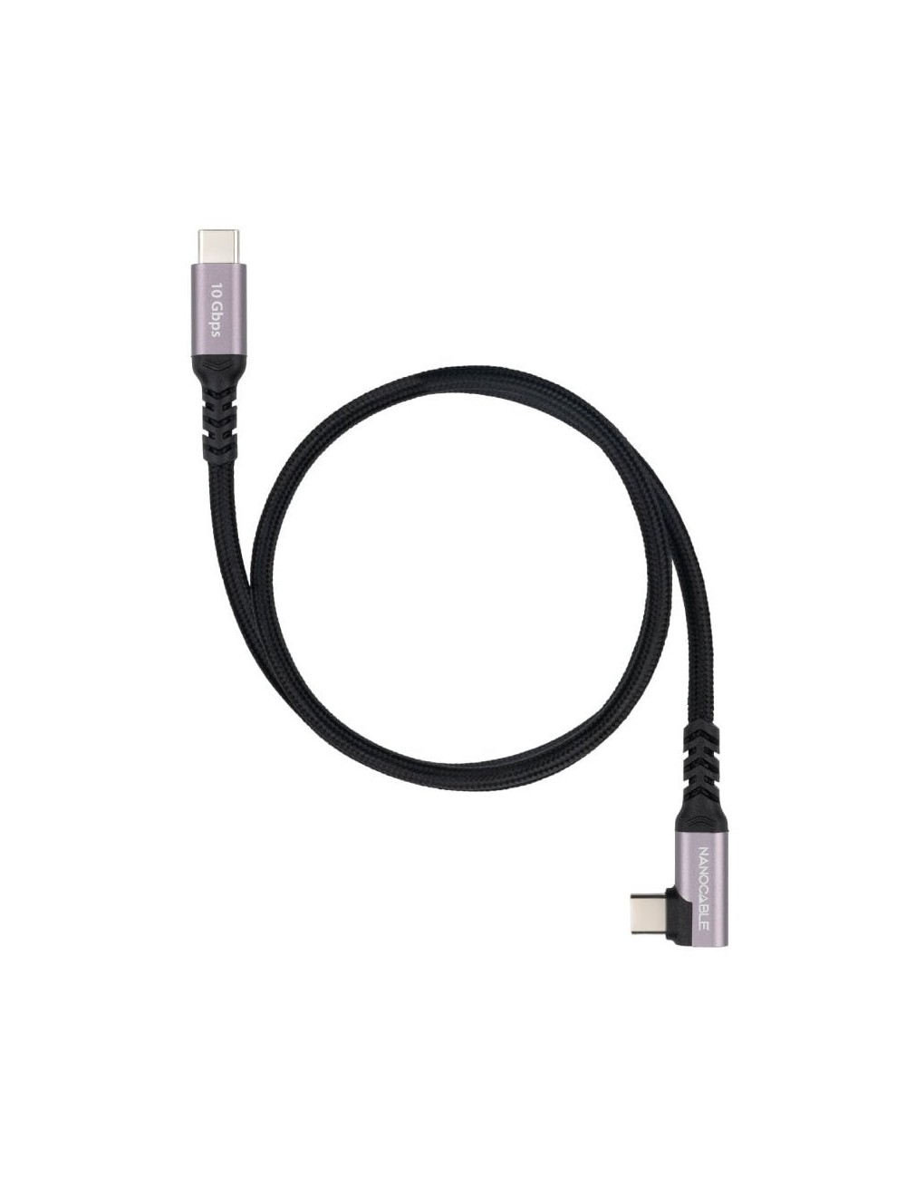 Cable USB 3.2 Tipo-C Acodado Nanocable 10.01.4701/ USB Tipo-C Macho - USB Tipo-C Macho/ Hasta 100W/ 10Gbps/ 1m/ Negro