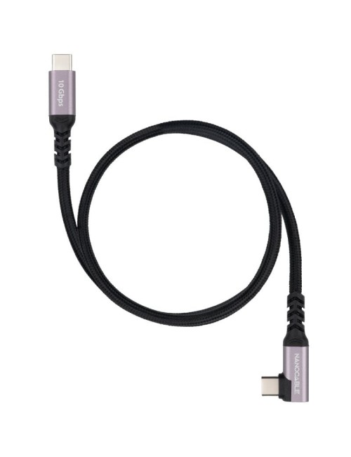 Cable USB 3.2 Tipo-C Acodado Nanocable 10.01.4702/ USB Tipo-C Macho - USB Tipo-C Macho/ Hasta 100W/ 10Gbps/ 2m/ Negro