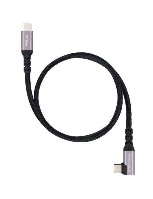 Cable USB 3.2 Tipo-C Acodado Nanocable 10.01.4703/ USB Tipo-C Macho - USB Tipo-C Macho/ Hasta 100W/ 10Gbps/ 3m/ Negro