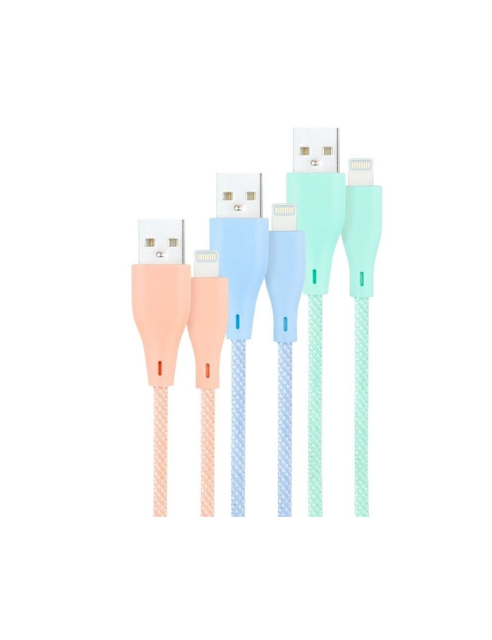 Cables USB 2.0 Lightning Nanocable 10.10.0401-CO1/ USB Macho - Lightning Macho/ 1m/ 3 Unidades/ Rosa, Azul y Verde