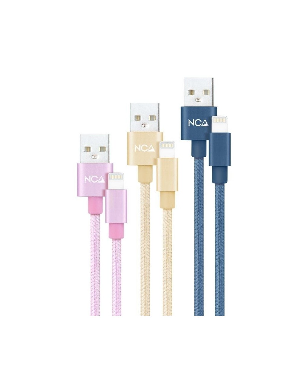 Cables USB 2.0 Lightning Nanocable 10.10.0401-CO2/ USB Macho - Lightning Macho/ 1m/ 3 Unidades/ Rosa, Dorado, Azul Pacífico