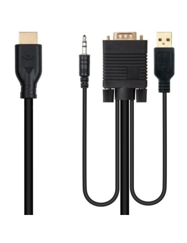 Cable Conversor Nanocable 10.15.4612/ HDMI Macho - VGA Macho/ Jack 3.5 Macho/ USB Macho/ 1.8m/ Negro