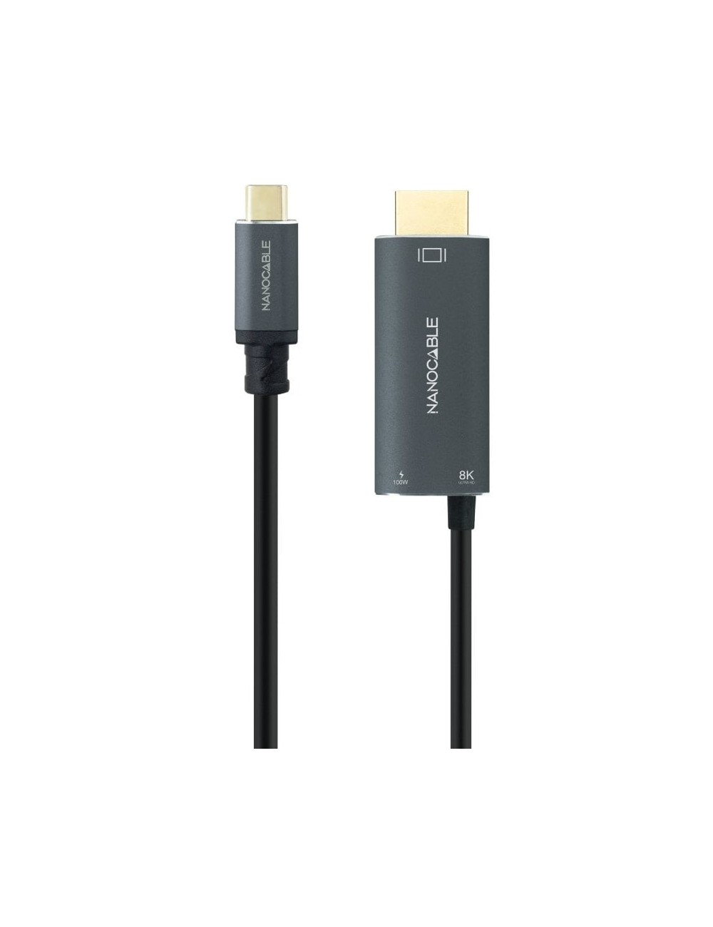 Cable Conversor Nanocable 10.15.5182/ USB Tipo-C Macho - HDMI 8K Macho/ USB Tipo-C Hembra/ Hasta 100W/ 1.8m/ Negro