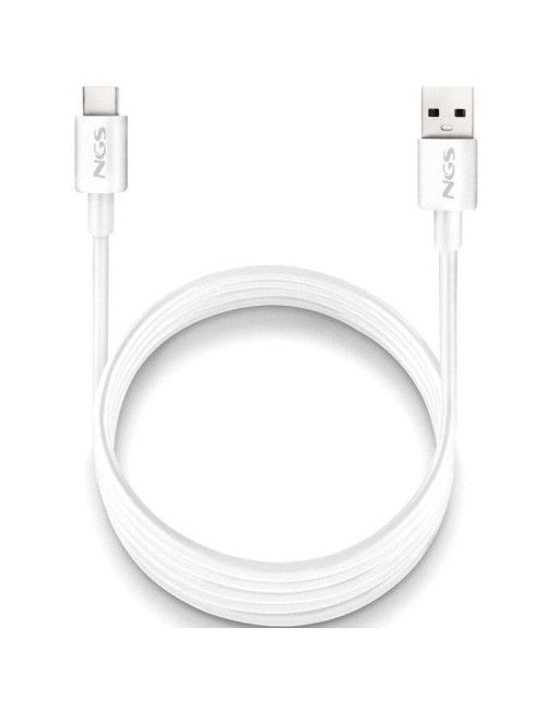 Cable USB 2.0 NGS ZYRO-AC/ USB Macho - USB Tipo-C Macho/ Hasta 15W/ 480Mbps/ 1m/ Blanco