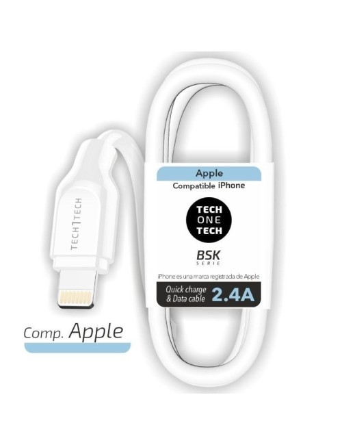 Cable USB 2.0 Lightning Tech One Tech TEC2902/ Lightning Macho - USB Macho/ 1m/ Blanco