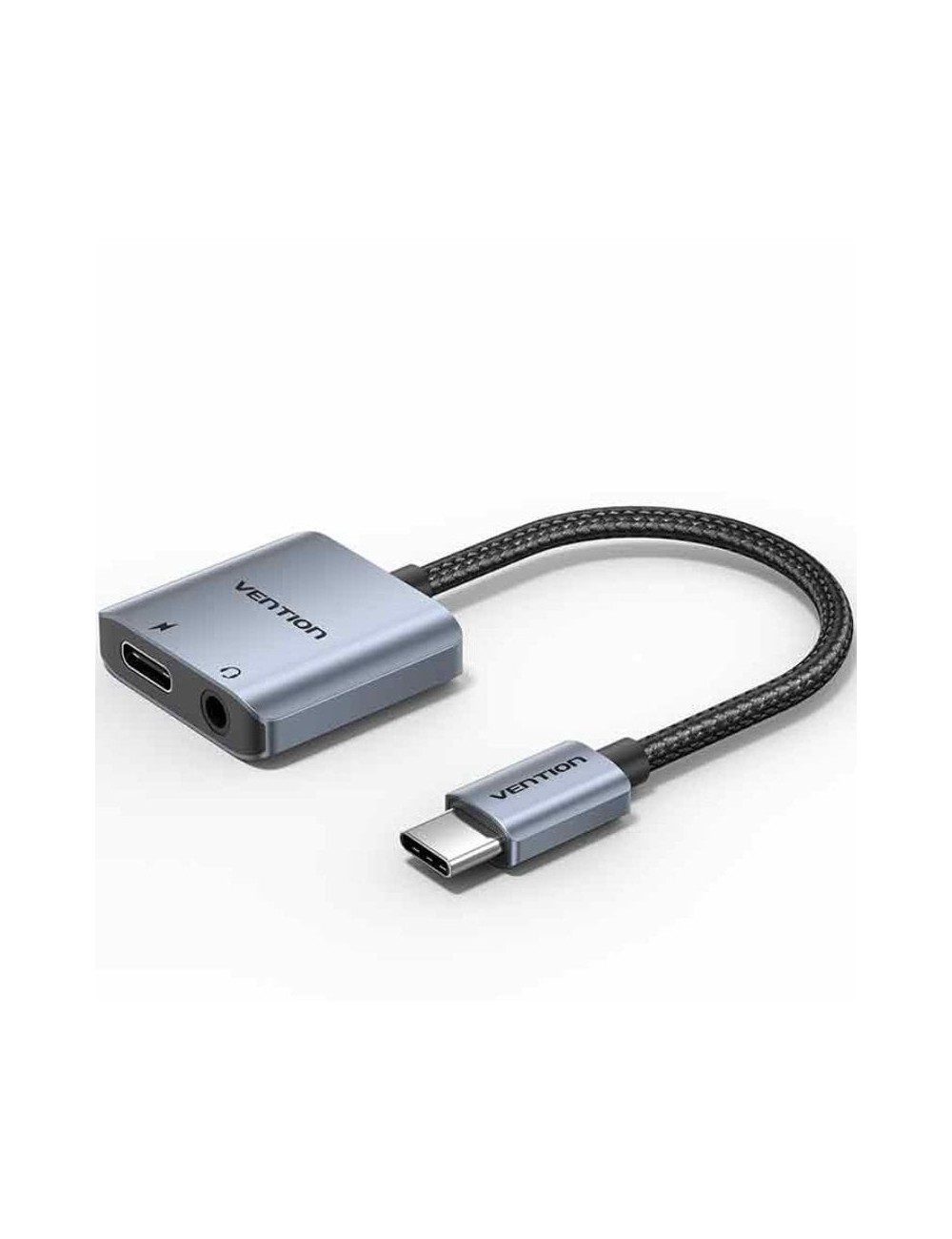 Adaptador Audio Vention BIGHA/ USB Tipo-C Macho - Jack 3.5 Hembra/ USB Tipo-C PD Hembra/ Gris