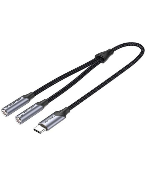 Cable Conversor USB Tipo-C Vention BGNHY/ USB Tipo-C Macho - 2x Jack 3.5 Hembra/ 30cm/ Gris