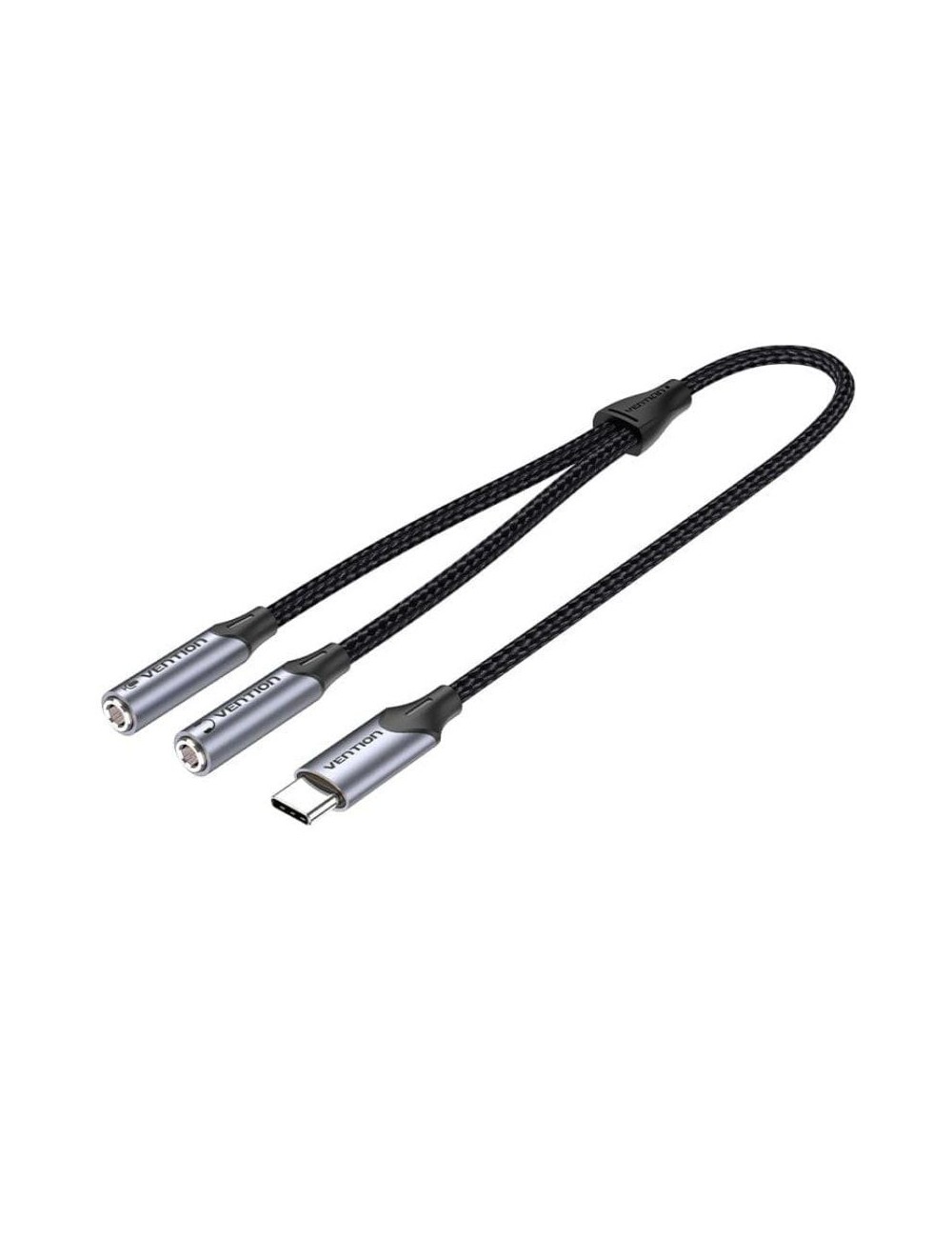 Cable Conversor USB Tipo-C Vention BGPHY/ USB Tipo-C Macho - 2x Jack 3.5 Hembra/ 30cm/ Gris