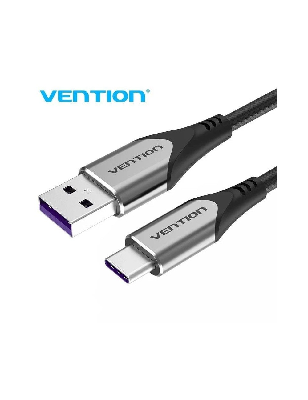 Cable USB 2.0 Tipo-C Vention COFHH/ USB Tipo-C Macho - USB Macho/ Hasta 100W/ 480Mbps/ 2m/ Gris