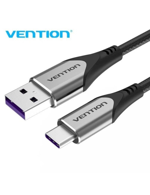 Cable USB 2.0 Tipo-C Vention COFHH/ USB Tipo-C Macho - USB Macho/ Hasta 100W/ 480Mbps/ 2m/ Gris