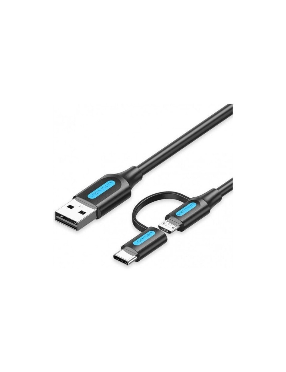 Cable USB 2.0 Vention CQDBD/ USB Macho - MicroUSB Macho/ USB Tipo-C Macho/ 480Mbps/ 50cm/ Negro