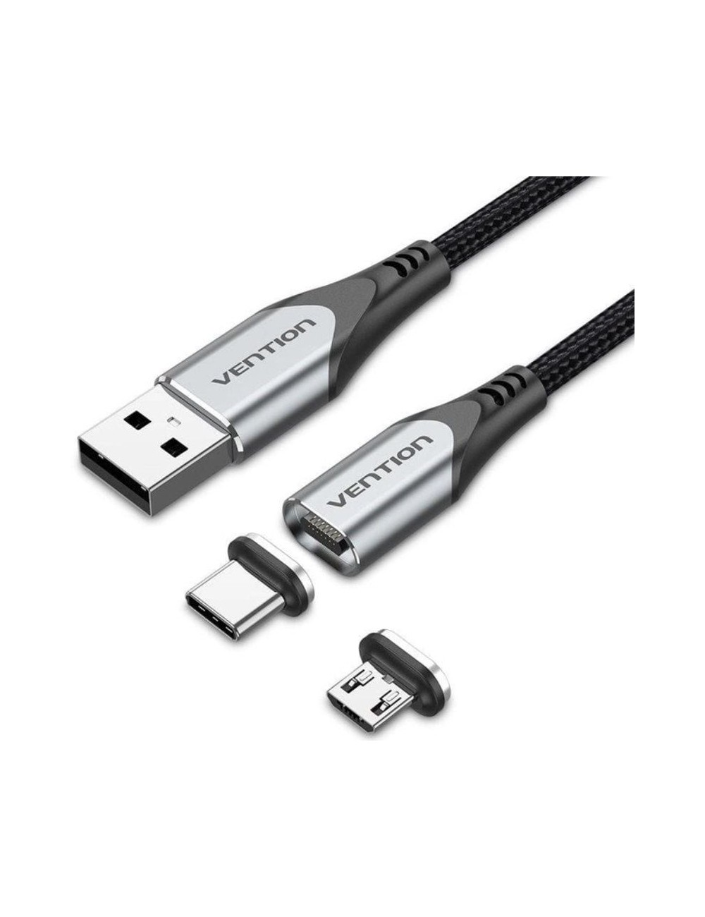Cable de Carga Magnético USB Tipo-C con Adaptador MicroUSB Vention CQMHD/ MicroUSB Macho - USB Tipo-C Macho/ USB Macho/ Hasta 60