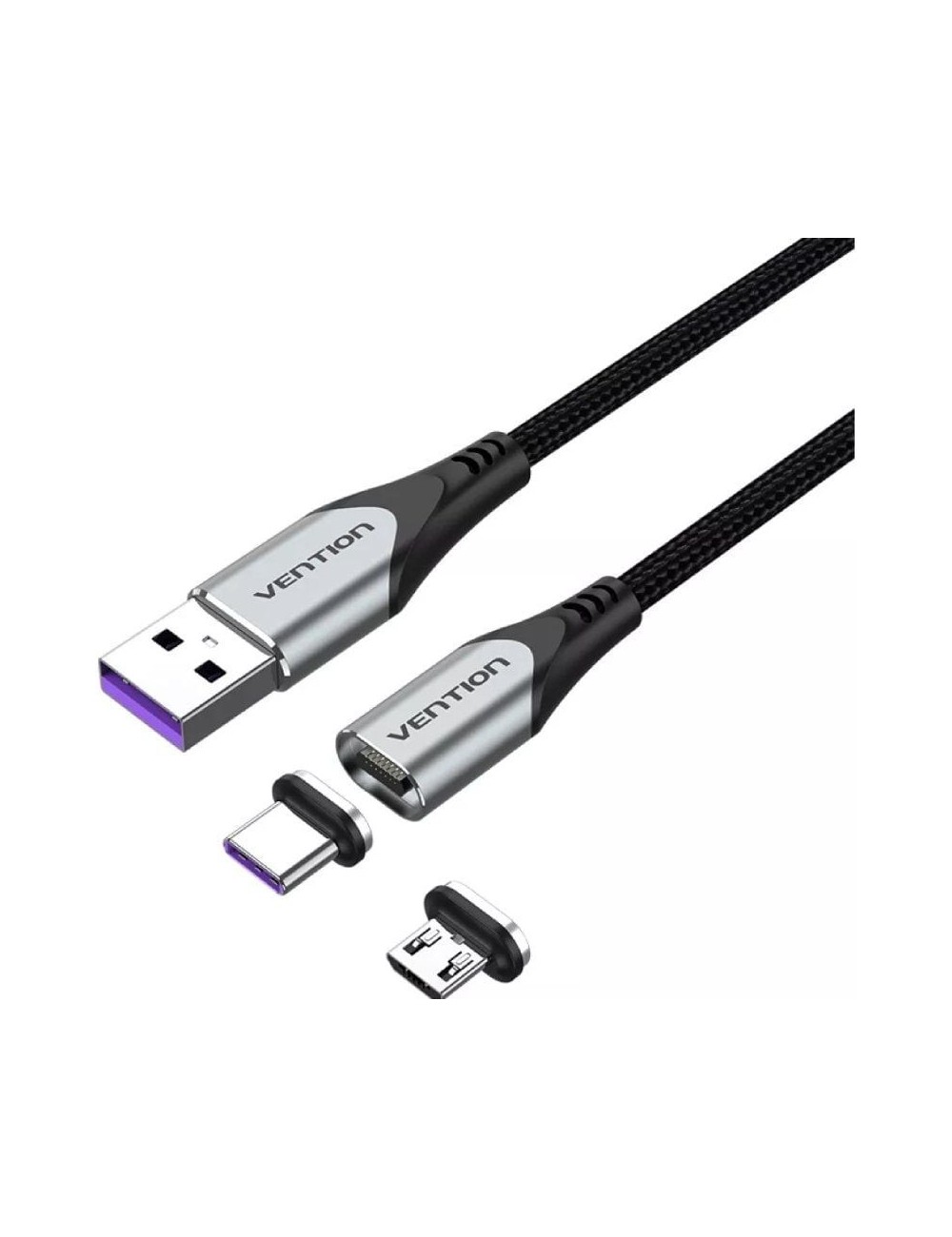 Cable USB 2.0 Vention CQNHD/ USB Macho/ MicroUSB Macho - USB Tipo-C Macho/ 480Mbps/ 50cm/ Gris