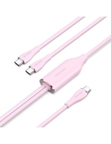 Cable USB Tipo-C Vention CTMPG/ USB Tipo-C Macho - 2 x USB Tipo-C Macho/ Hasta 100W/ 480Mbps/ 1.5m/ Rosa