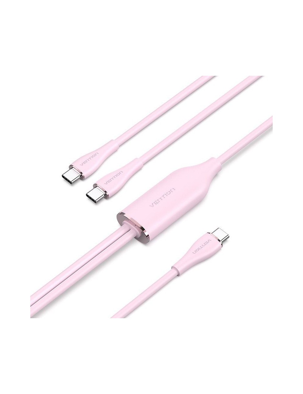 Cable USB Tipo-C Vention CTMPG/ USB Tipo-C Macho - 2 x USB Tipo-C Macho/ Hasta 100W/ 480Mbps/ 1.5m/ Rosa