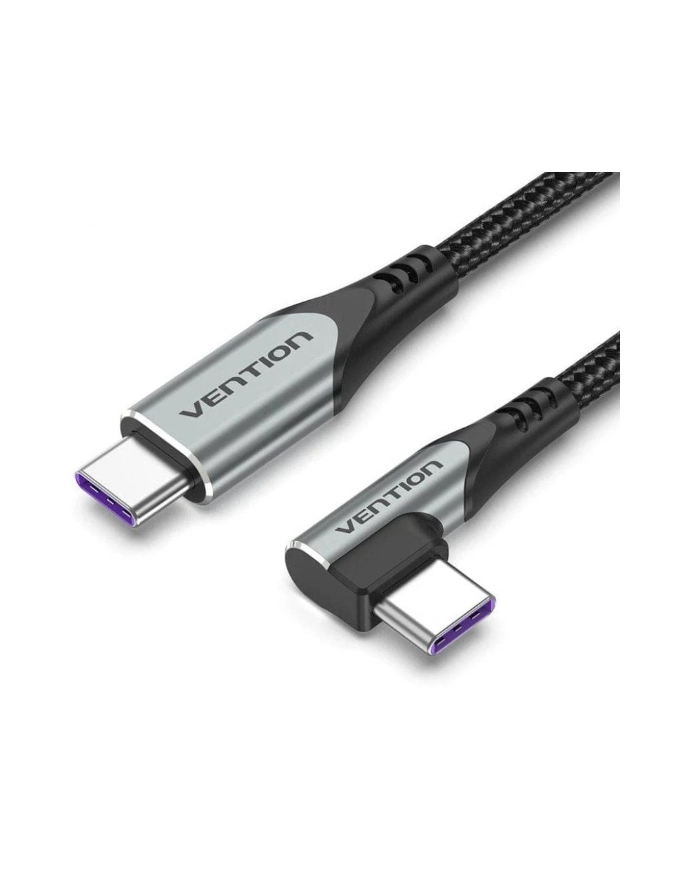 Cable USB 2.0 Tipo-C 90º Vention TAKHF/ USB Tipo-C Macho - USB Tipo-C Macho/ Hasta 100W/ 480Mbps/ 1m/ Gris