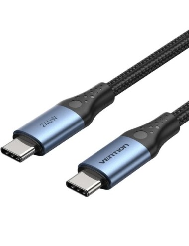 Cable USB 2.0 Tipo-C 5A Vention TREBH/ USB Tipo-C Macho - USB Tipo-C Macho/ Hasta 240W/ 480Mbps/ 2m/ Azul y Negro