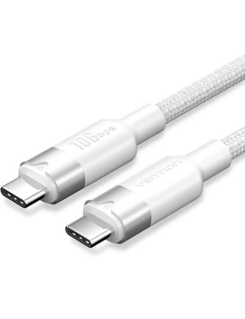 Cable USB 3.2 Tipo-C 5A Vention TRGWF/ USB Tipo-C Macho - USB Tipo-C Macho/ Hasta 100W/ 10Gbps/ 1m/ Blanco