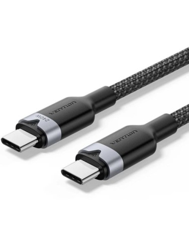 Cable USB 2.0 Tipo-C 5A Vention TRIBH/ USB Tipo-C Macho - USB Tipo-C Macho/ Hasta 240W/ 480Mbps/ 2m/ Negro