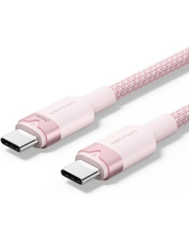 Cable USB 2.0 Tipo-C 5A Vention TRIPH/ USB Tipo-C Macho - USB Tipo-C Macho/ Hasta 240W/ 480Mbps/ 2m/ Rosa