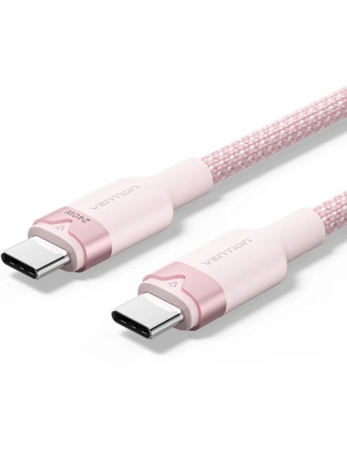 Cable USB 2.0 Tipo-C 5A Vention TRIPH/ USB Tipo-C Macho - USB Tipo-C Macho/ Hasta 240W/ 480Mbps/ 2m/ Rosa