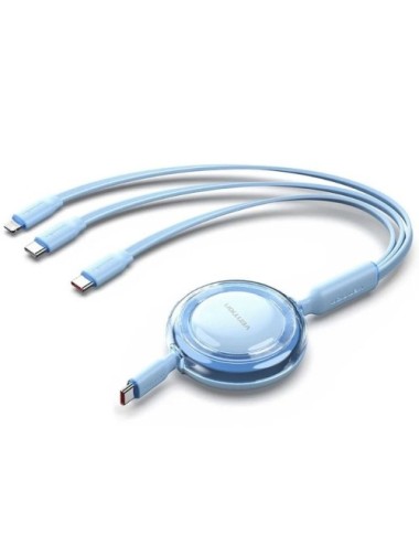 Cable USB Tipo-C 2.0 5A Vention TRJSBE/ USB Tipo-C Macho - 3x USB Tipo-C Macho/ Hasta 100W/ 480Mbps/ 1.1m/ Azul