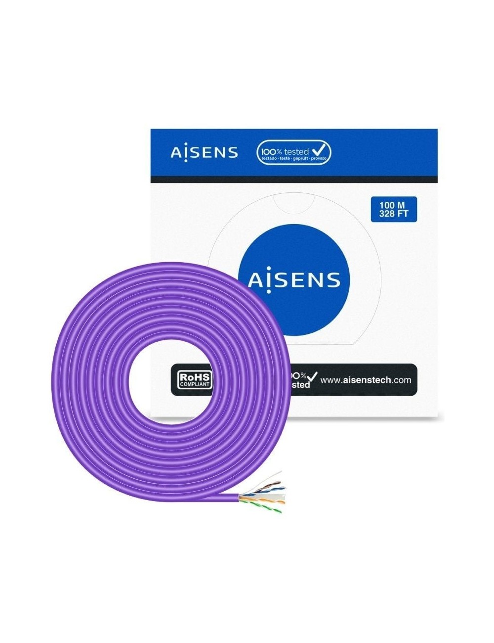Bobina de Cable RJ45 AWG23 UTP Aisens A135-0747 Cat.6/ LSZH/ 100m/ Violeta