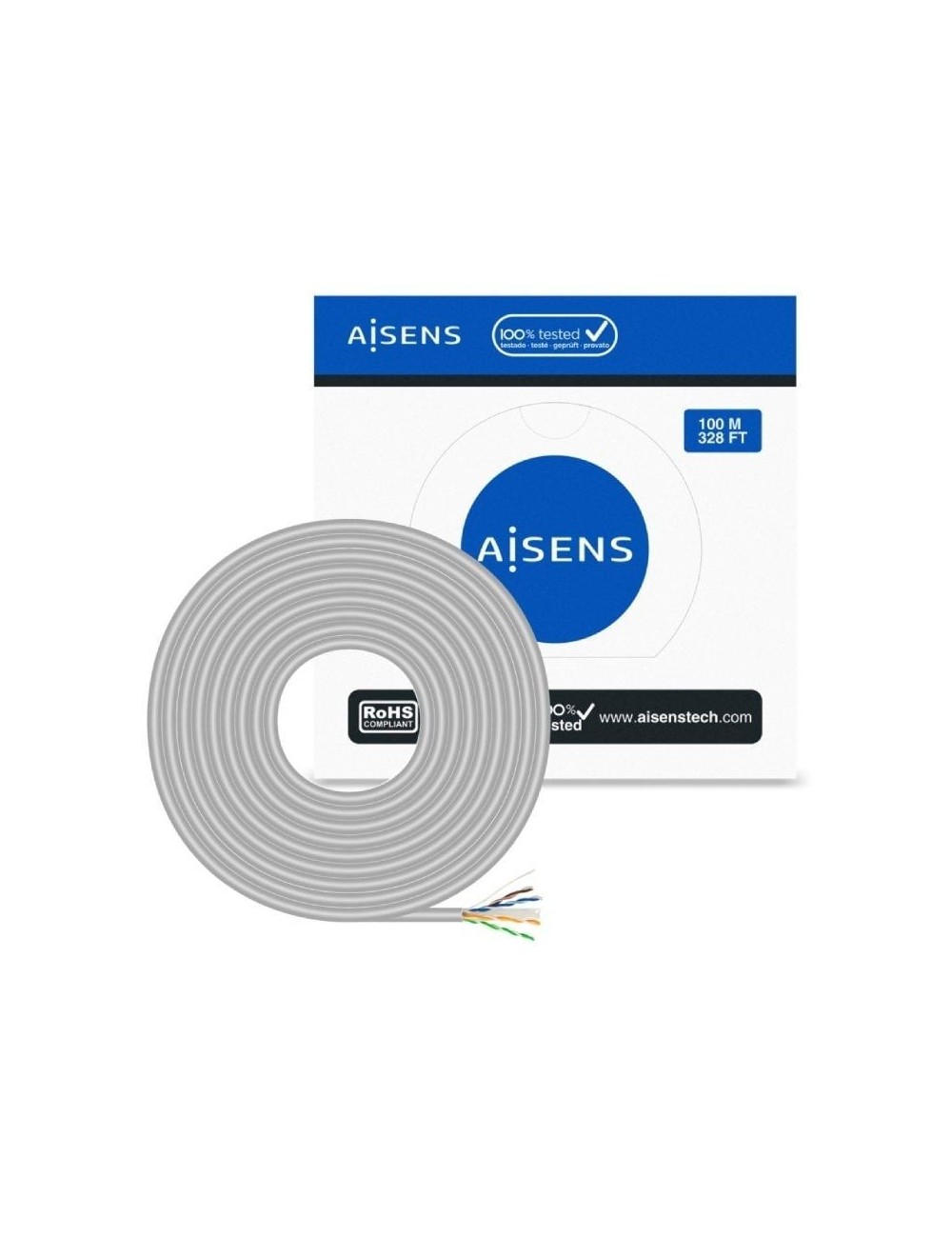Bobina de Cable RJ45 UTP AWG23 CCA (Aleación) Aisens A135-0660 Cat.6/ 100m/ Gris