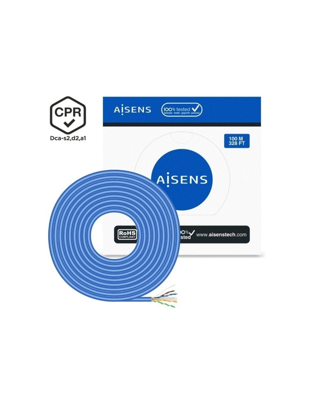 Bobina de Cable RJ45 UTP AWG24 LSZH CPR Dca Aisens A135-0662 Cat.6/ 100m/ Azul