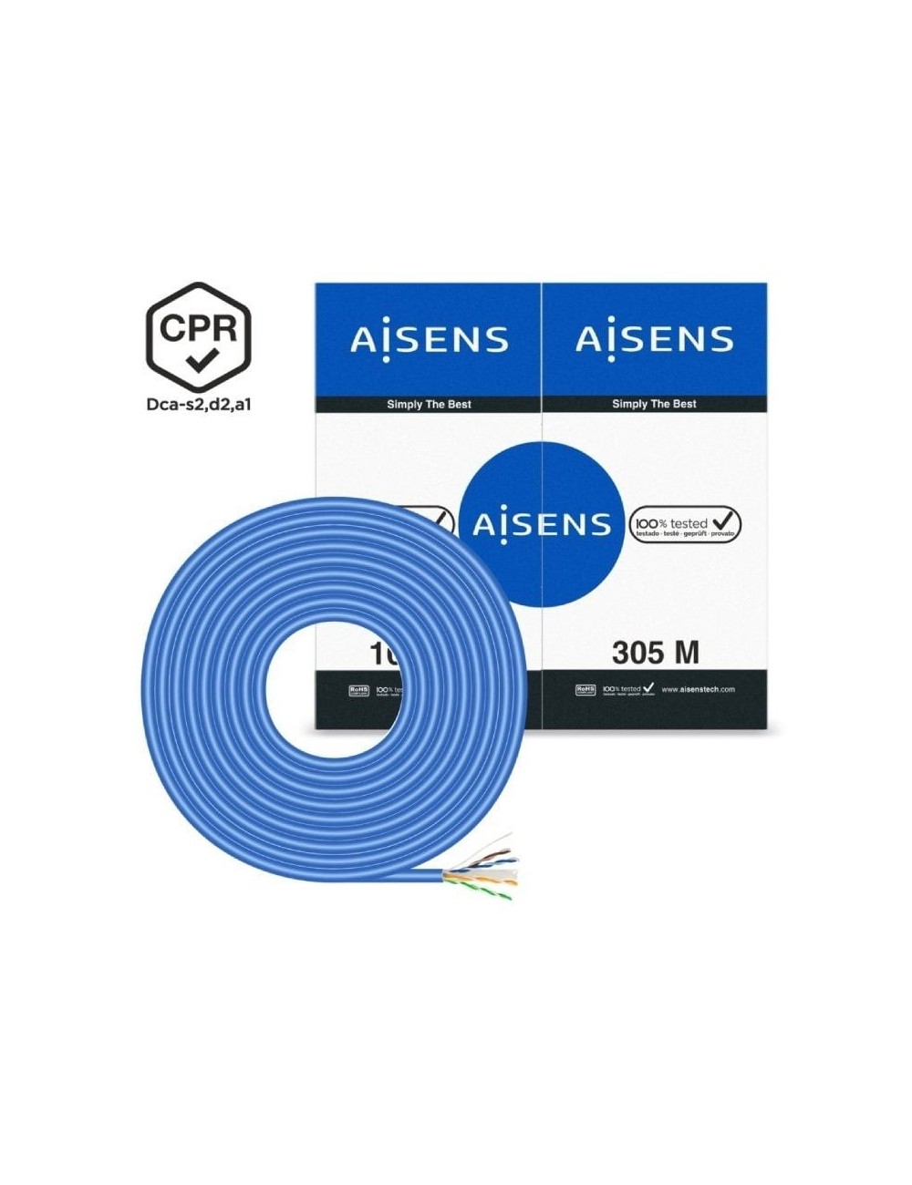 Bobina de Cable RJ45 UTP AWG24 LSZH CPR Dca Aisens A135-0663 Cat.6/ 305m/ Azul