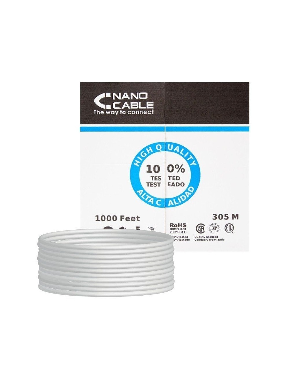 Bobina de Cable RJ45 UTP Nanocable 10.20.0304 Cat.5e/ 305m/ Gris