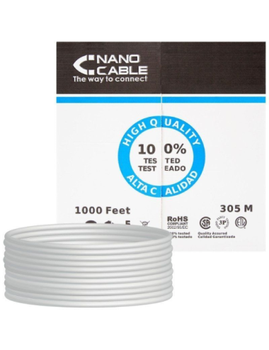 Bobina de Cable RJ45 UTP Nanocable 10.20.0304-FLEX Cat.5e/ 305m/ Gris