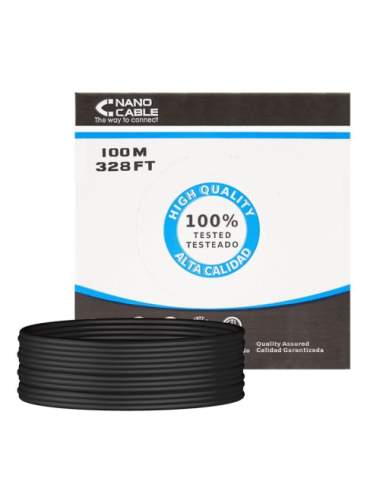 Bobina de Cable RJ45 para Exteriores UTP Nanocable 10.20.0502-EXT-BK Cat.6/ 100m/ Impermeable/ Negro