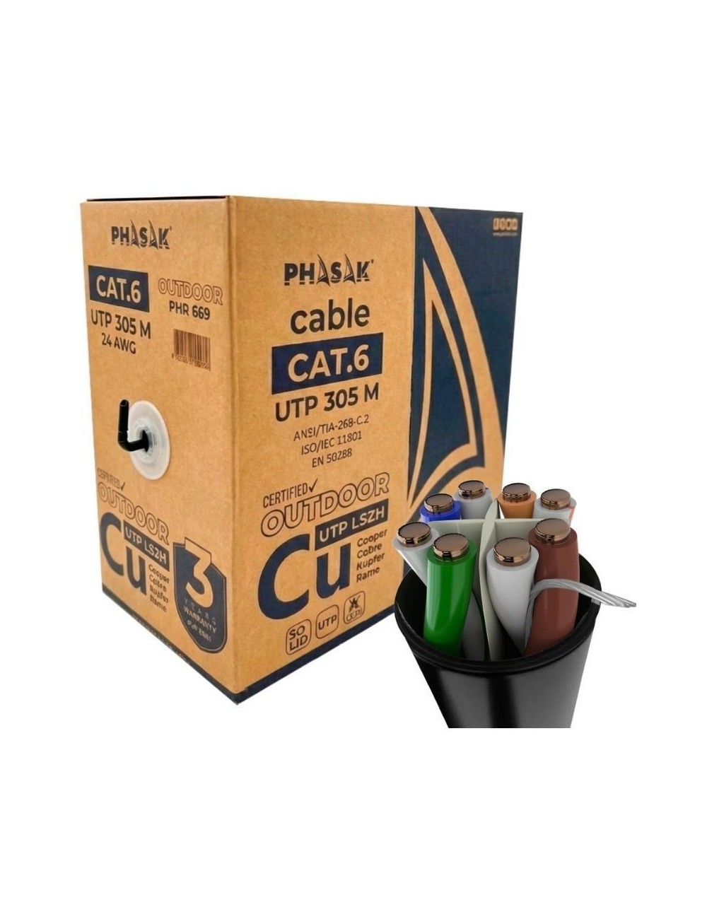 Bobina de Cable RJ45 UTP Phasak PHR 669 Cat.6/ 305m/ Gris