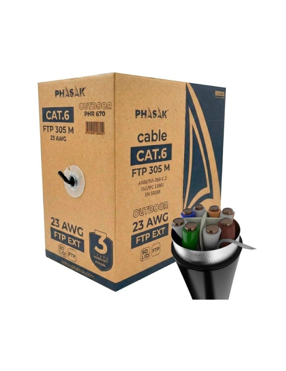 Bobina de Cable RJ45 FTP Phasak PHR 670 Cat.6/ 305m/ Gris Oscuro