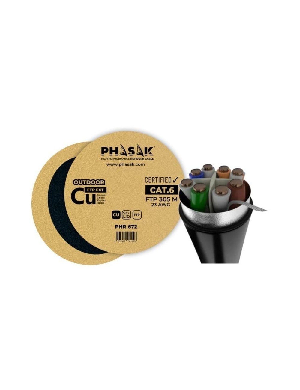 Bobina de Cable RJ45 FTP Phasak PHR 672 Cat.6/ 305m/ Gris