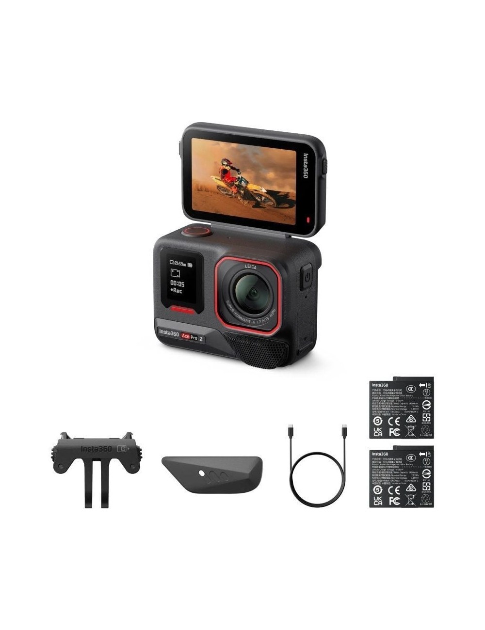 Cámara Digital Deportiva Insta360 Ace Pro 2 Pack de 2 Baterías/ 8K/ Ángulo de visión 180º/ Negra