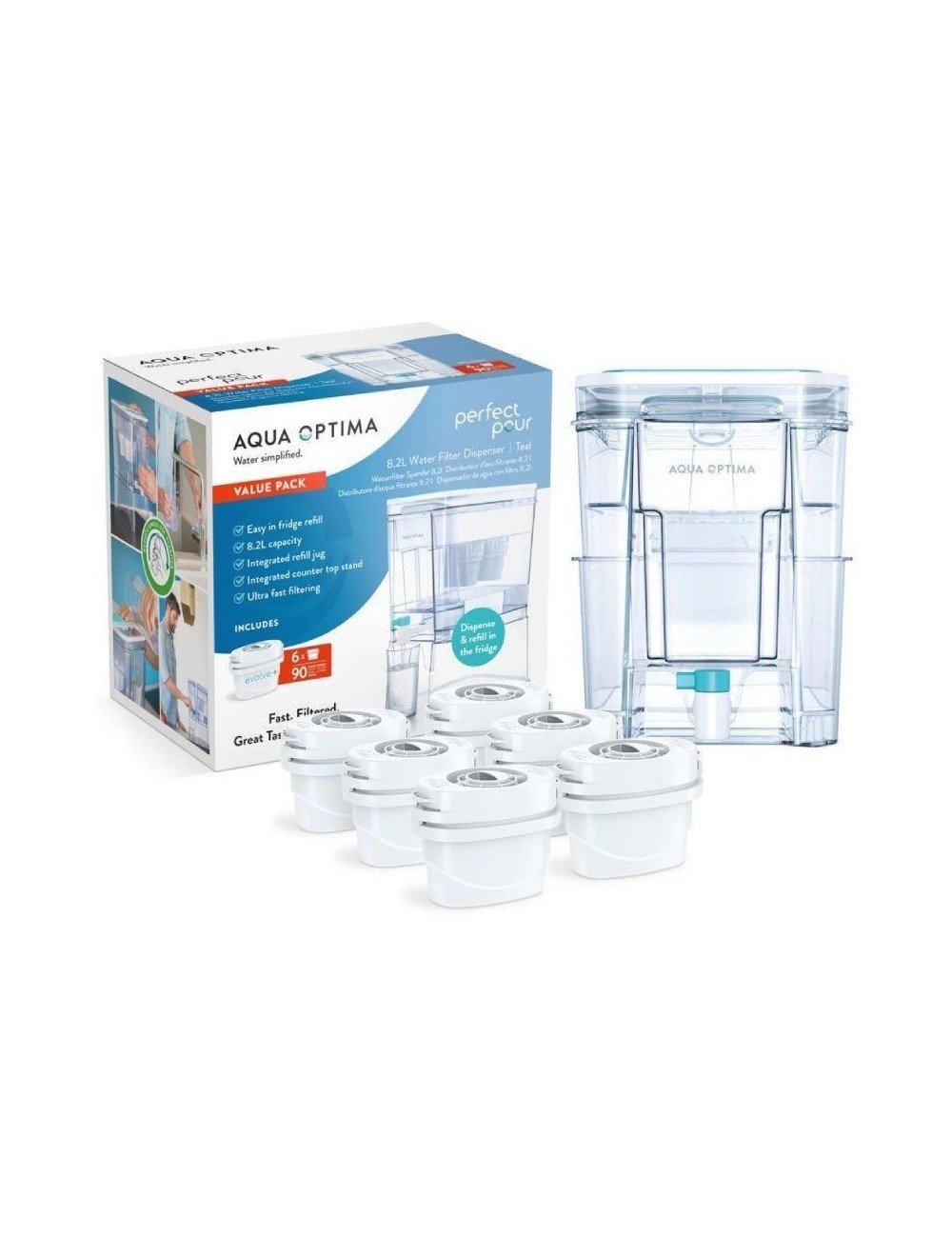 Depósito de Agua Filtrada Aqua Optima WD1001/ 8.2L/ Incluye 6 Filtros