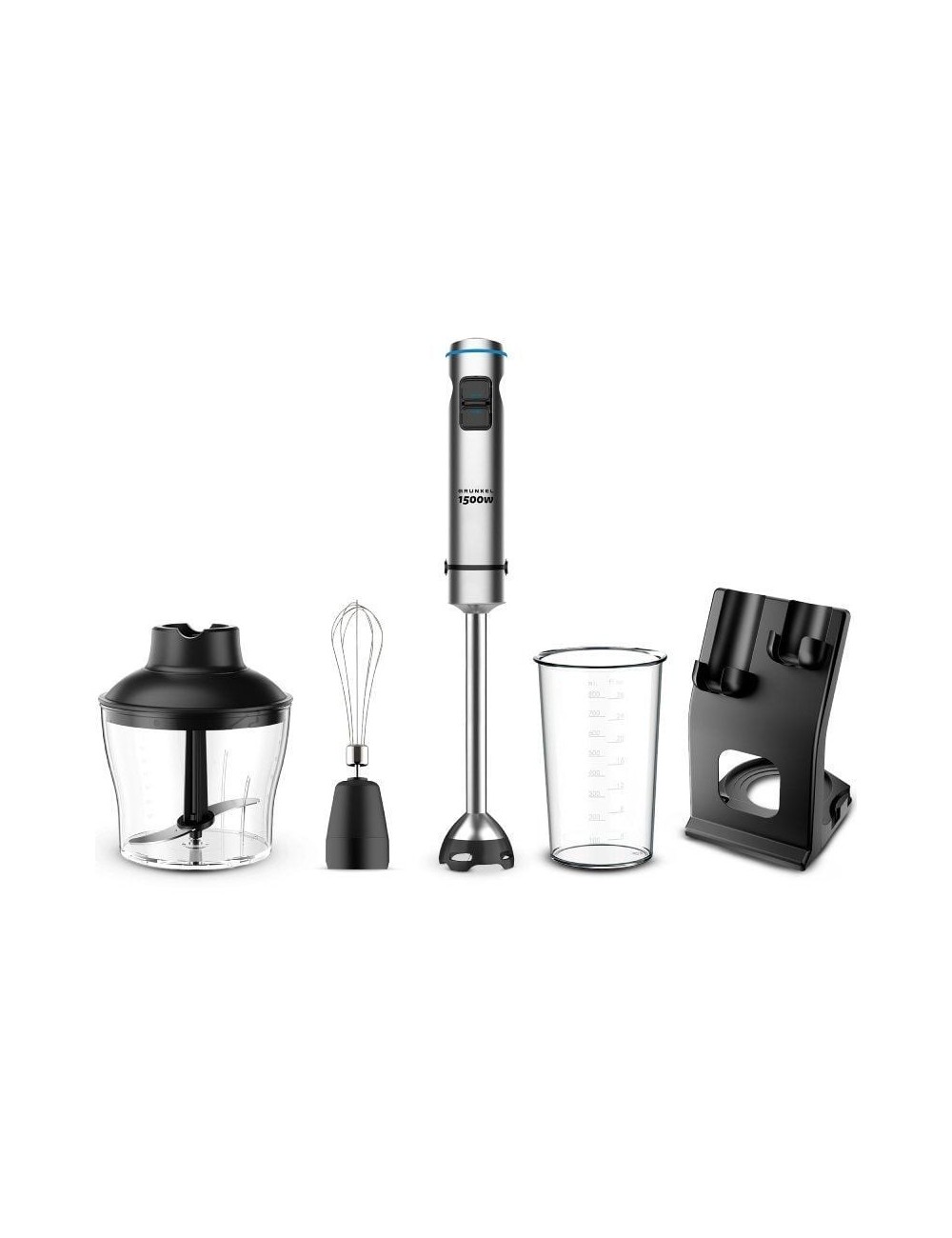 Batidora de mano Grunkel BM-1500SET/ 1500W/ Capacidad 0.8L/ Incluye Vaso, Picadora, Varilla y Soporte